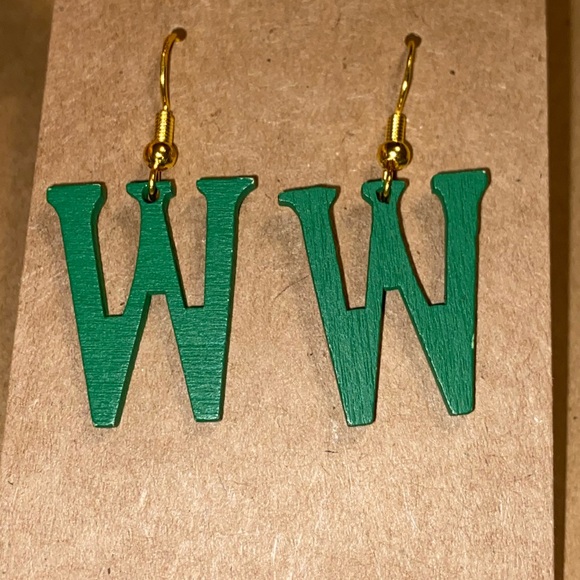 ☀️3/$12☀️ Letter “W” Earrings with Sterling Silver Hooks. (Green) - Picture 1 of 3